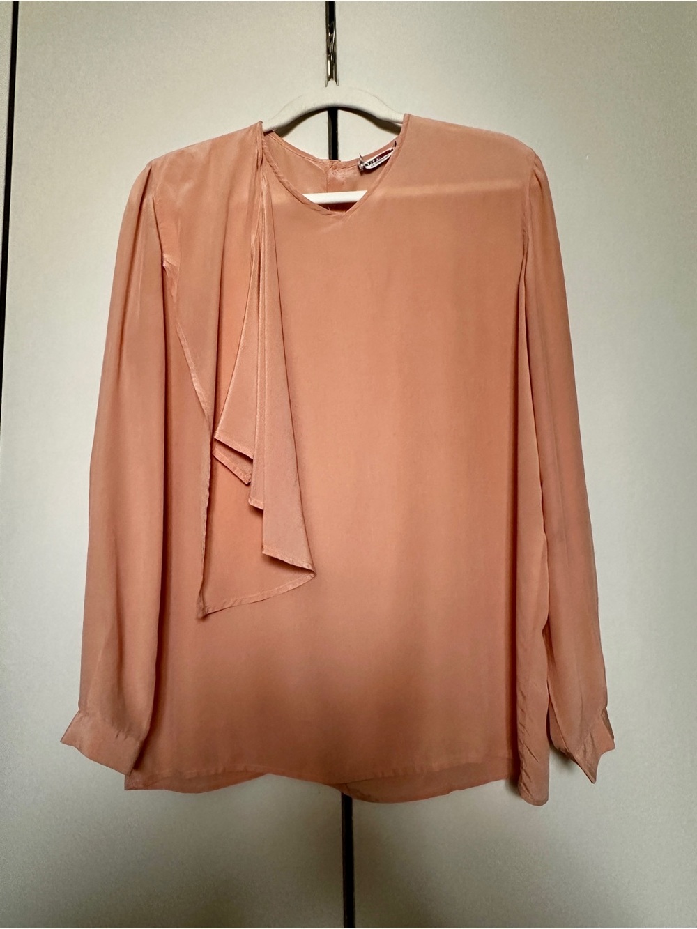 Vtg 90s GIORGIO ARMANI Le Collezioni Silk Peach L/S Asymmetric Front Blouse 8